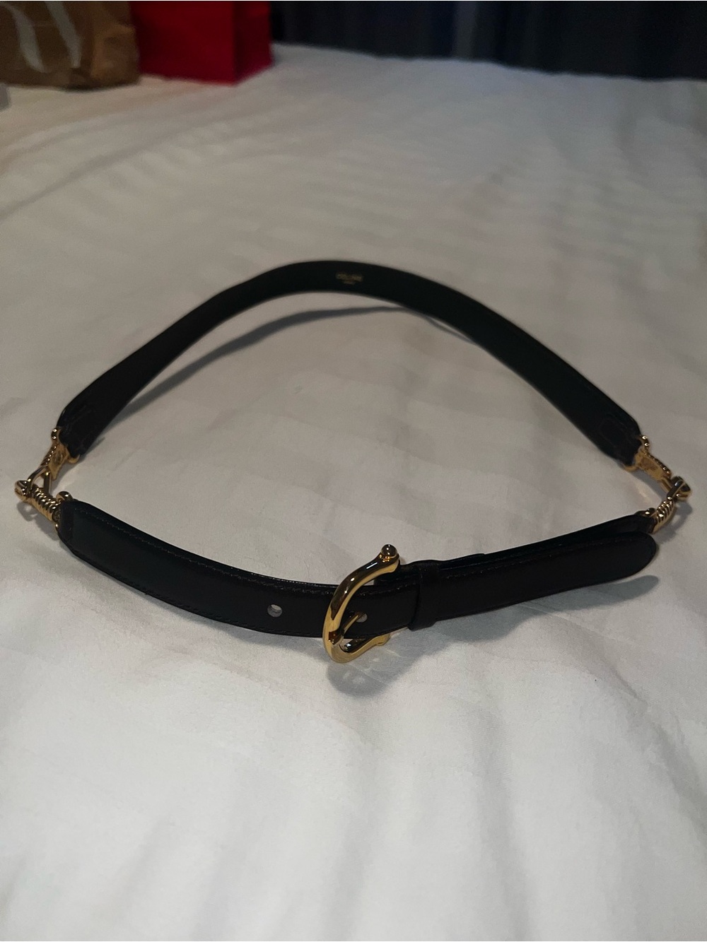 Black Leather Shoulder Strap with Gold Buckle (Vintage)